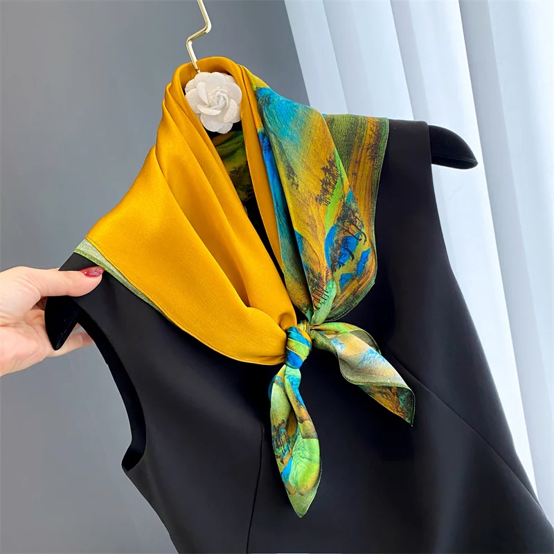 100% Real Silk Scarf New 70CM Natural Shawl Wraps Women Ladies Fashion Scarves Foulard Bandana Square Headband Hijab Pashmina