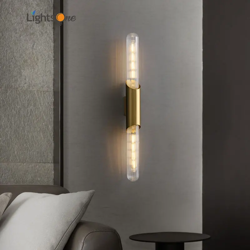 

Retro simple all copper wall light Nordic industrial style living room background wall aisle wall lamp