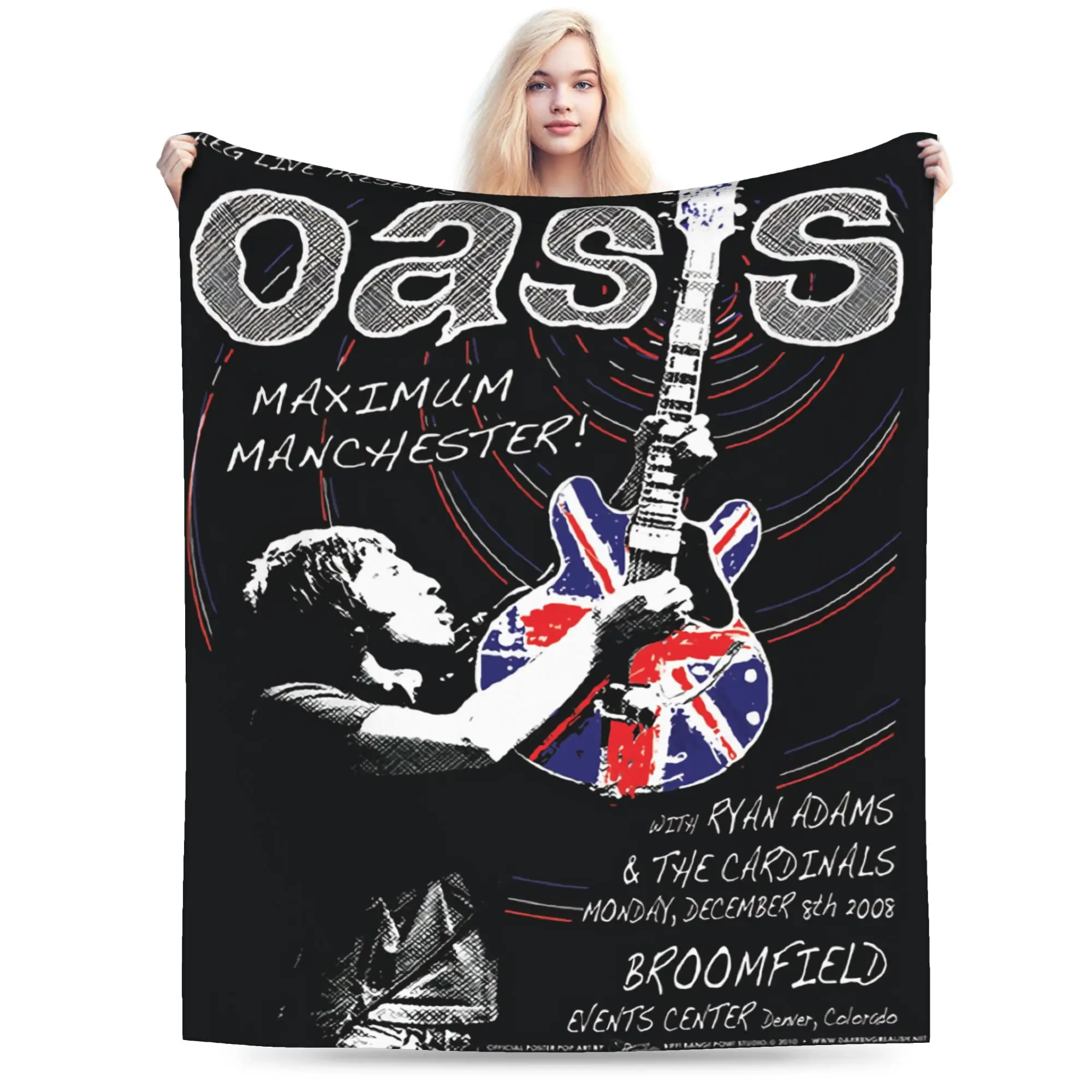 O-Oasis Rock Band Flannel Blankets Winter  Soft Durable Bedding Throws for Girls Boys Living Room Print Bedspread Sofa Bed Cover