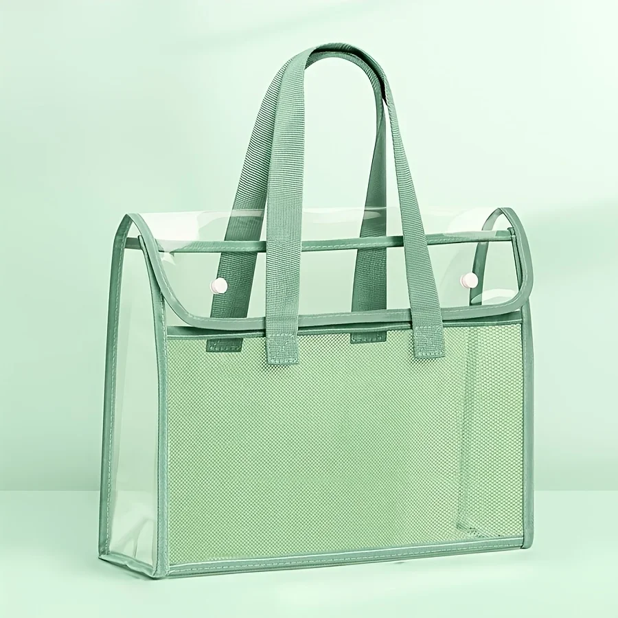 Clear Tote Bag For School Exams Transparent PVC Document Organizer Waterproof Handbag With Reinforced Handles For Stationery