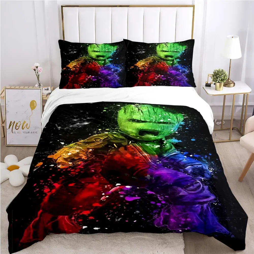 Cartoon Groot Pattern Quilt Cover Pillowcase Two or Three Piece Multi Size Duvet Cover Bedding Sets Christmas Gift