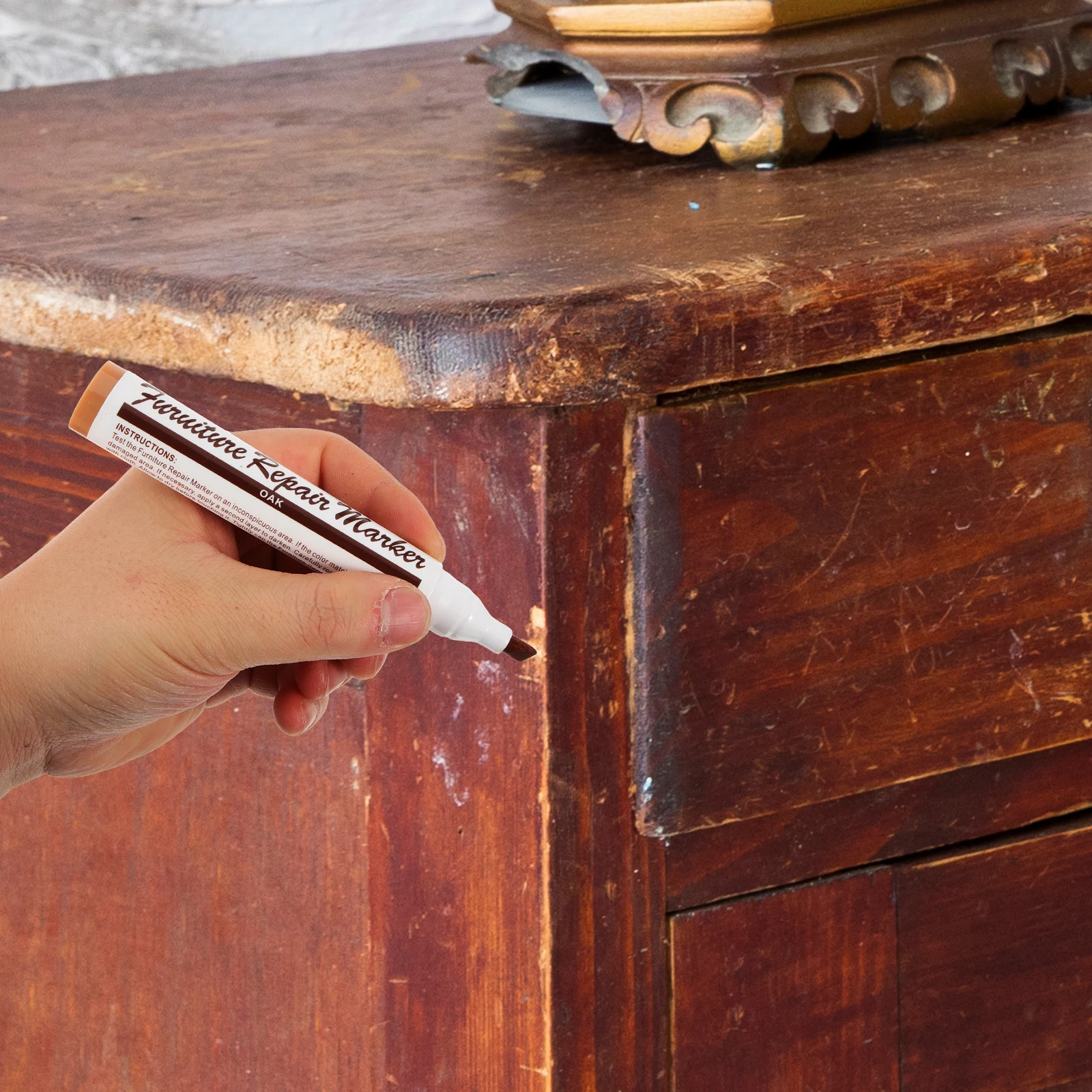 

1 set 1 Set Stain Scratch Pen Furniture Touch Up Marker Strong Coverage Non-Fading Wood Floor Scratch Remover Wood Repair Marker
