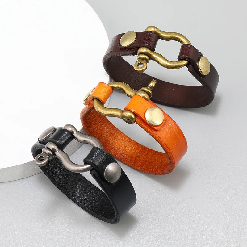 Punk Vintage Men Genuine Leather Bracelets Wide Black Brown Cuff Wrap Bracelet Bangles for Women Men Jewelry Gifts