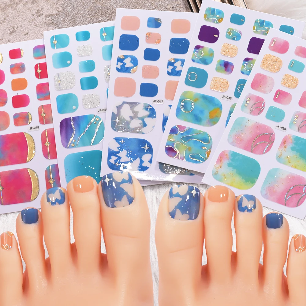 5-blad dromerige zomer teennagelstickers 3D glitter voetnagelwraps Gemakkelijk te plakken teennagellak stickerpatch voor teenmanicure december