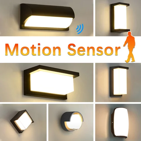LED 벽 램프 모션 센서 AC85-265V ABS 방수 Led 조명 벽 조명 실내 야외 벽 패널 홈 복도 조명