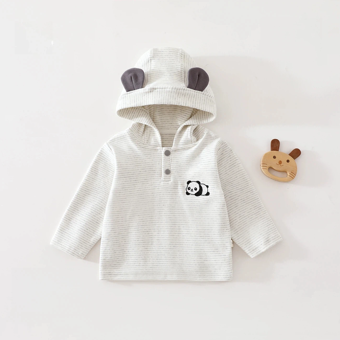 Baby Striped Hooded Top Spring and Autumn Cute Panda Embroidered Sweatshirt Newborn Outing Pullover Toddler