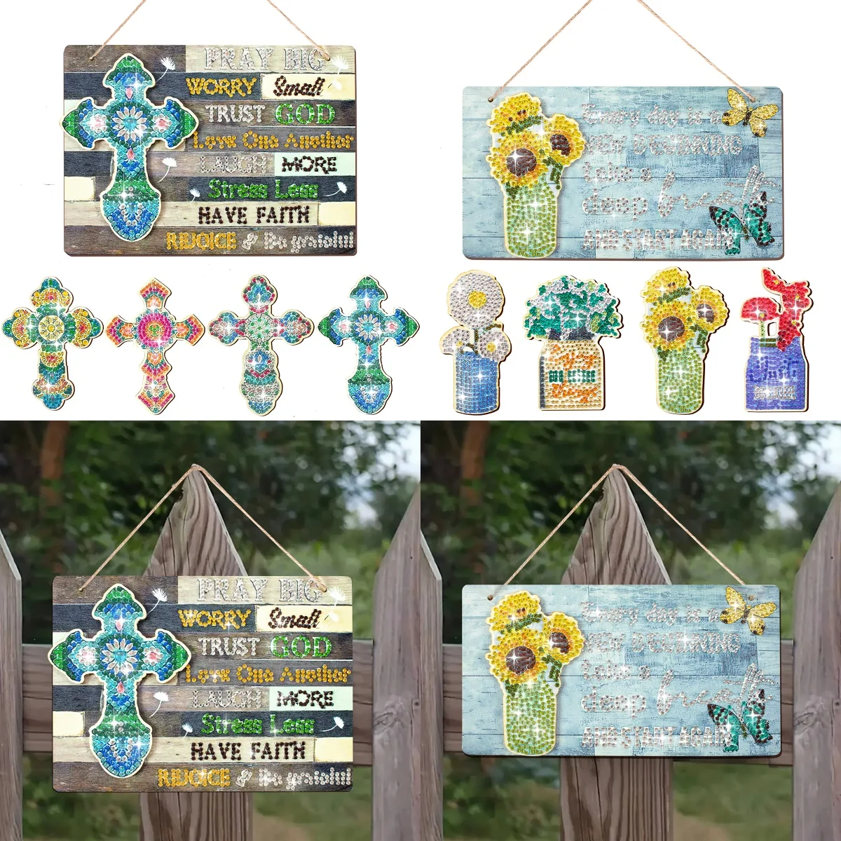 1 unids/set de kit de arte de pintura de diamante DIY, pintura de diamante de logotipo de bienvenida con patrón de girasol cruzado/intercambiable.