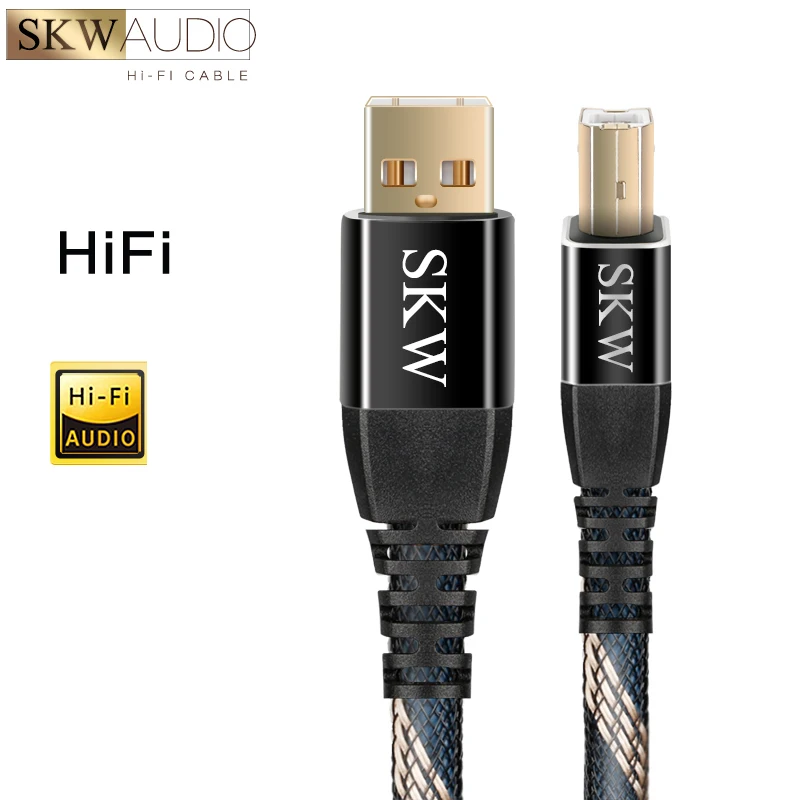 SKW hi-fi USB 2.0 kabel do drukarki szybkobieżny przewód męski do B, platerowane złącze o wysokiej czystości przewód miedziany 24-karatowego złota