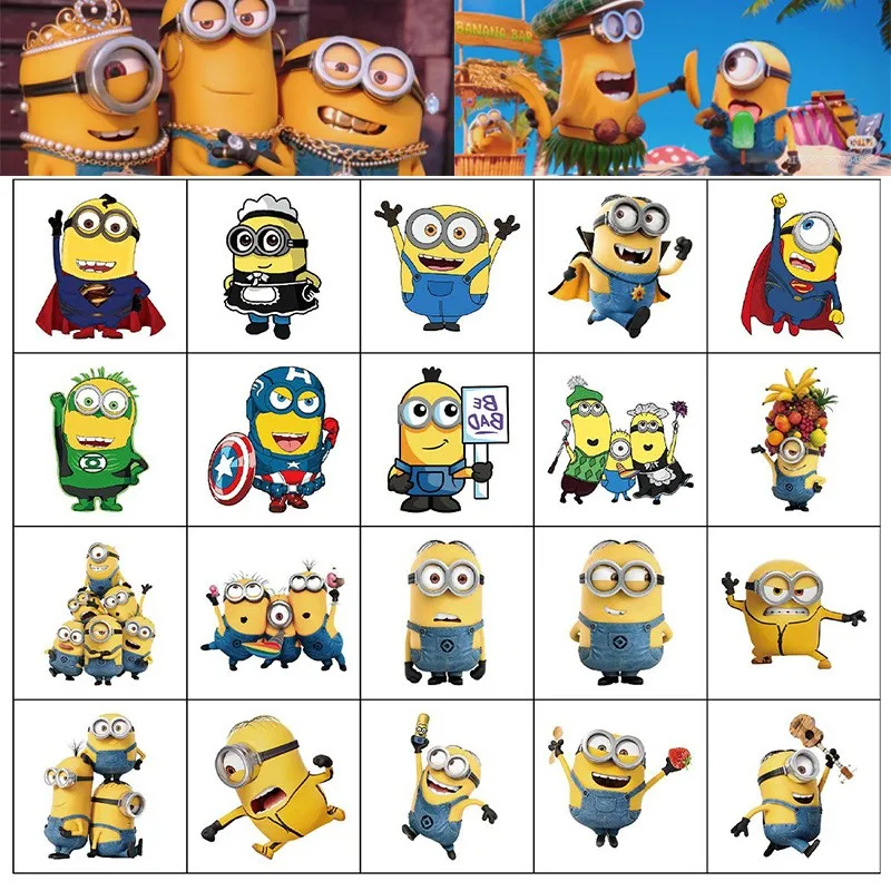 20Pcs/set Cartoon Minions Temporary Tattoo Sticker Body Art Cute Tattoo Stickers Cosplay Party Toys For Kids Birthday Gifts