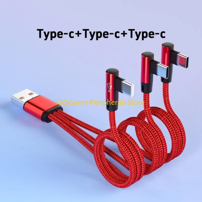 U55B Desk and Bedside Type C Cable, 3-in-1 USB-A to 3-Way Right-Angle Fabric Cord for Daily Charging Routines Home Use