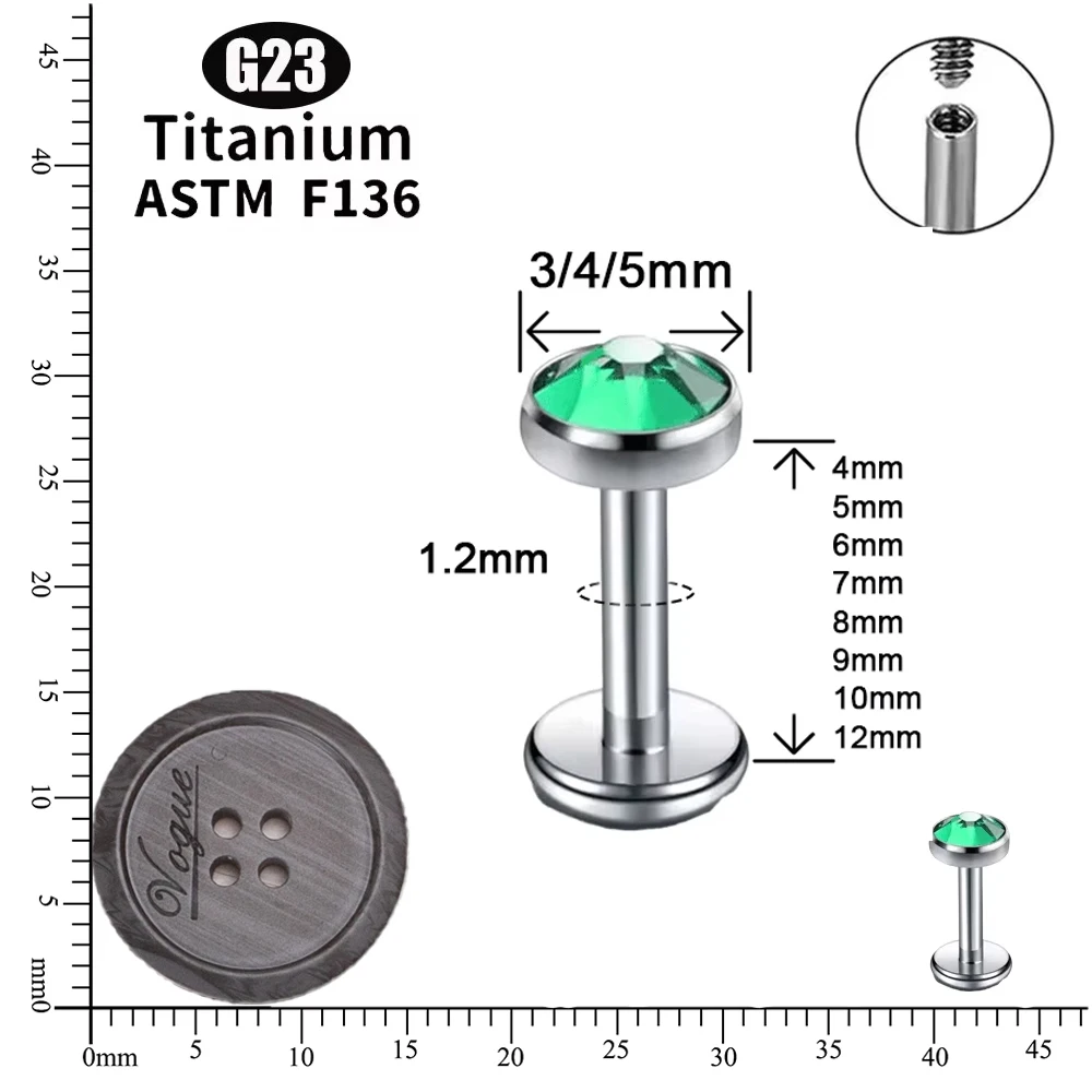 G23 Titanium Nose Piercing 5A Zircon Stones Earrings Internal thread Labret Lip Studs Ear Cartilage Tragus Jewelry