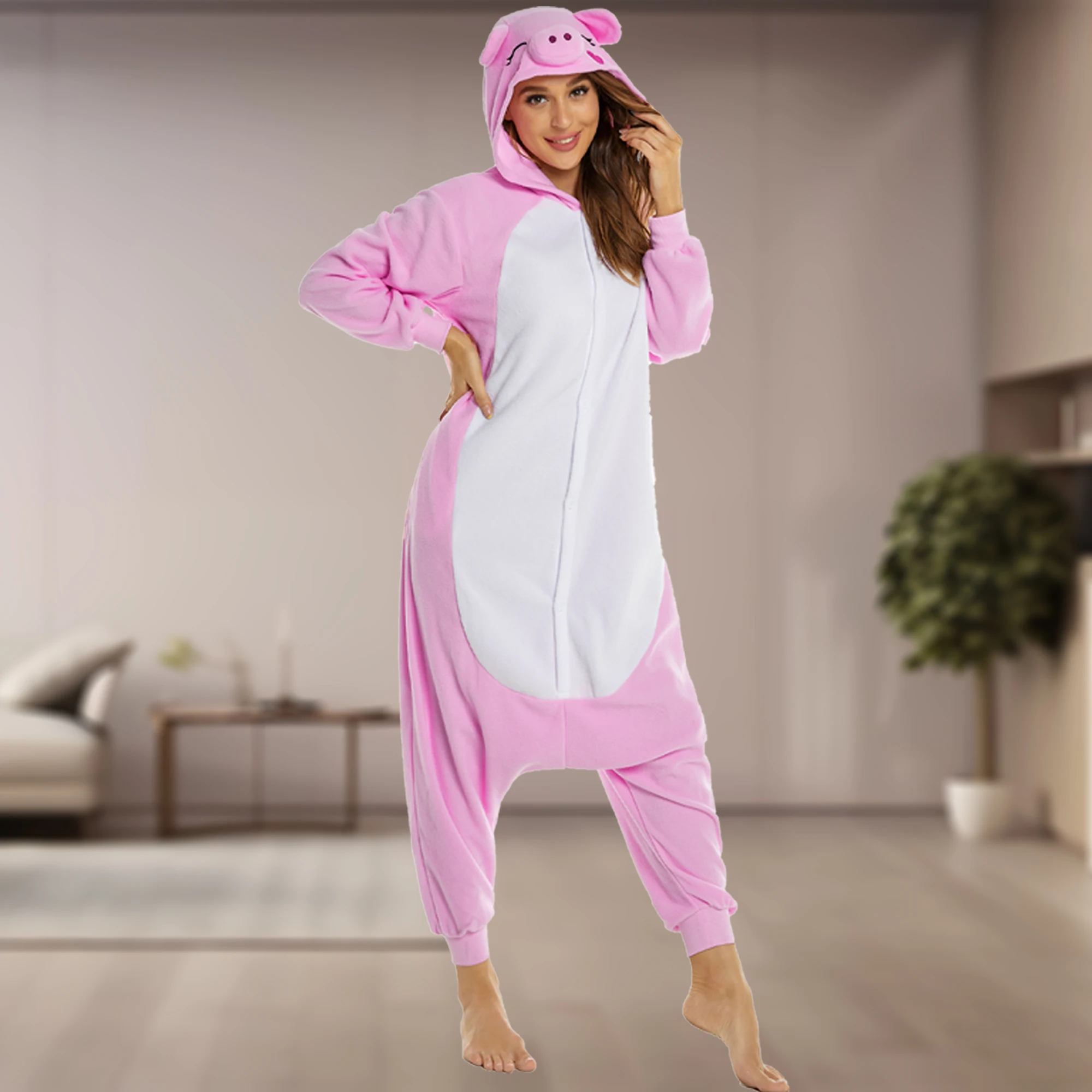 

CANASOUR Pink Pig Costumes One-Piece Pajamas Adults Women Onesie pyjamas Halloween Christmas Cosplay Sleepwears