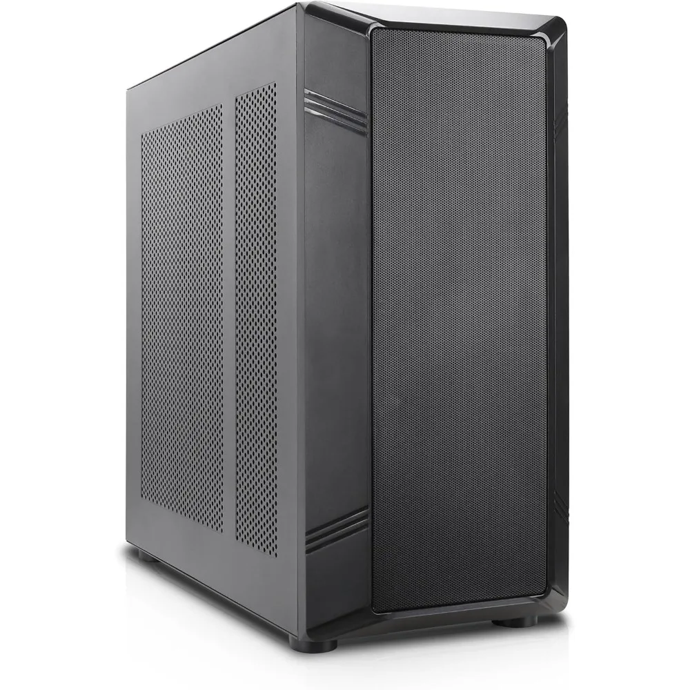 Black ATX Mid Tower Computer Case with Mesh Panel and 4x 140mm PWM Fans for DIY NAS and Business Servers