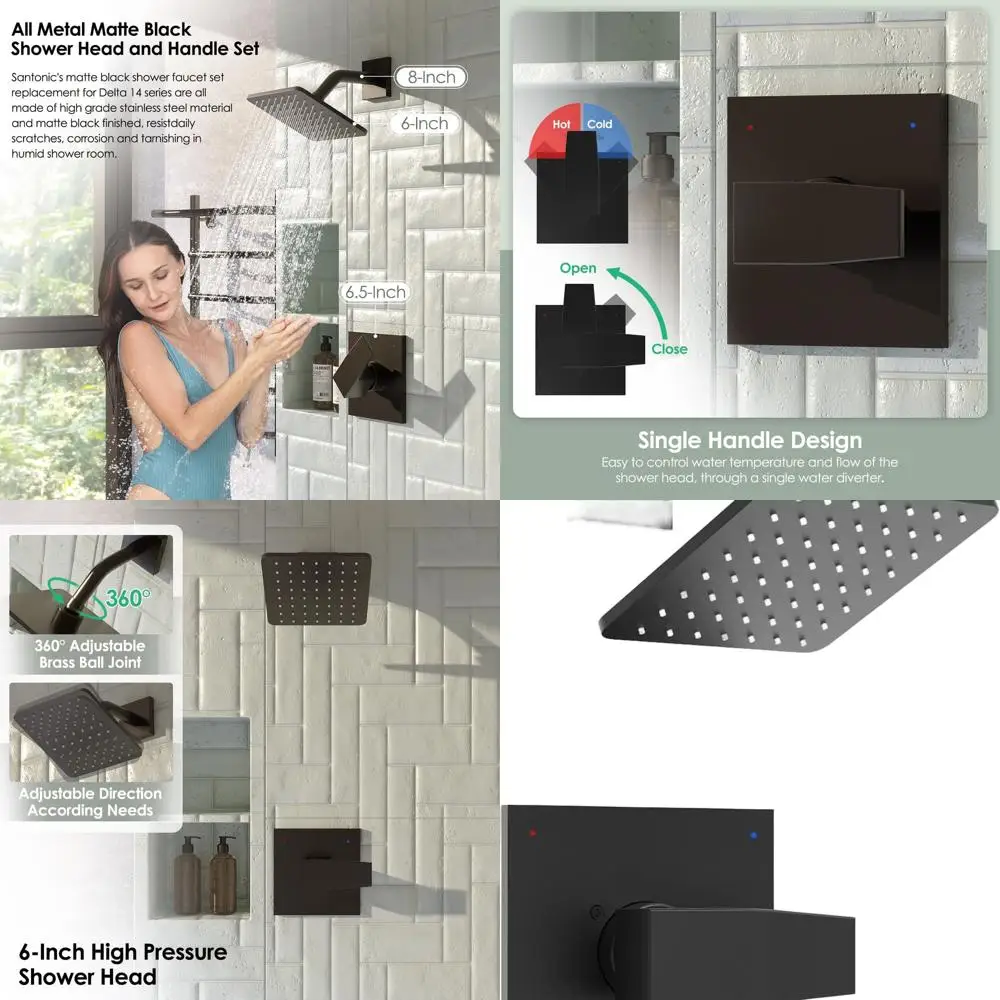 

6 Matte Black High-Pressure Shower Set, 14 Series, without Valve/Cartridge