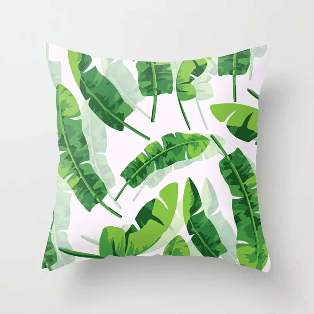 Green leaf plant polyester printed pattern cushion cover for home living room sofa bedroom decoration pillow  45x45cm