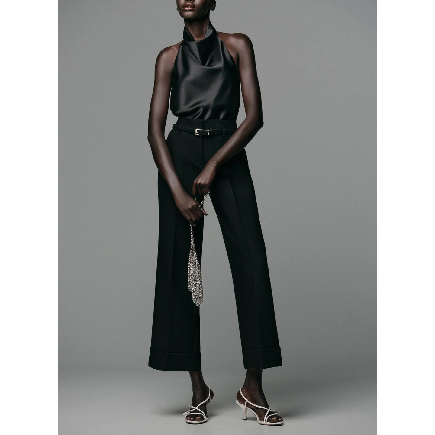 กางเกงลำลองผู้หญิงทรงตรงเอวสูง ขากว้าง ปลายขาจั๊ม พร้อมเข็มขัด รุ่นใหม่ประจำฤดูใบไม้ร่วง แฟชั่นสำหรับใส่ทำงาน 478234