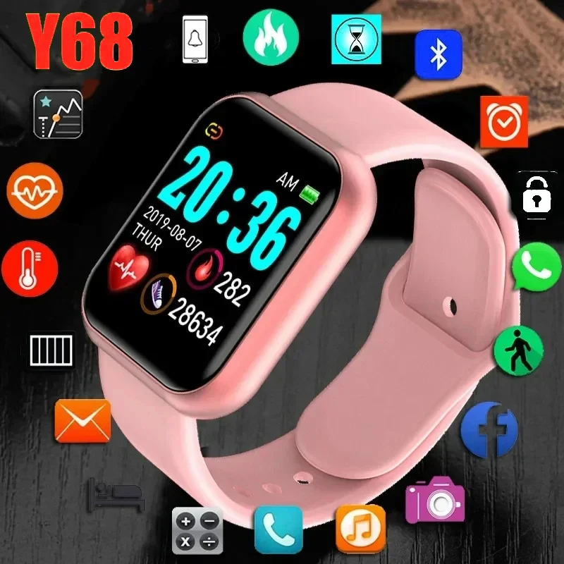 2025 New Y68 Smart Watch Bluetooth Fitness Tracker Sports Watch Heart Rate Monitor Blood Pressure Smart Bracelet for Android IOS