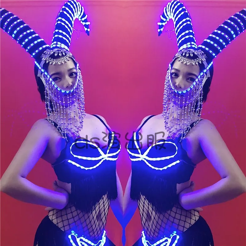 Stage Performance Wear Female Singer Props Male And Women Models Nightclub Bar Catwalk Show LED Luminous Horns Headdress