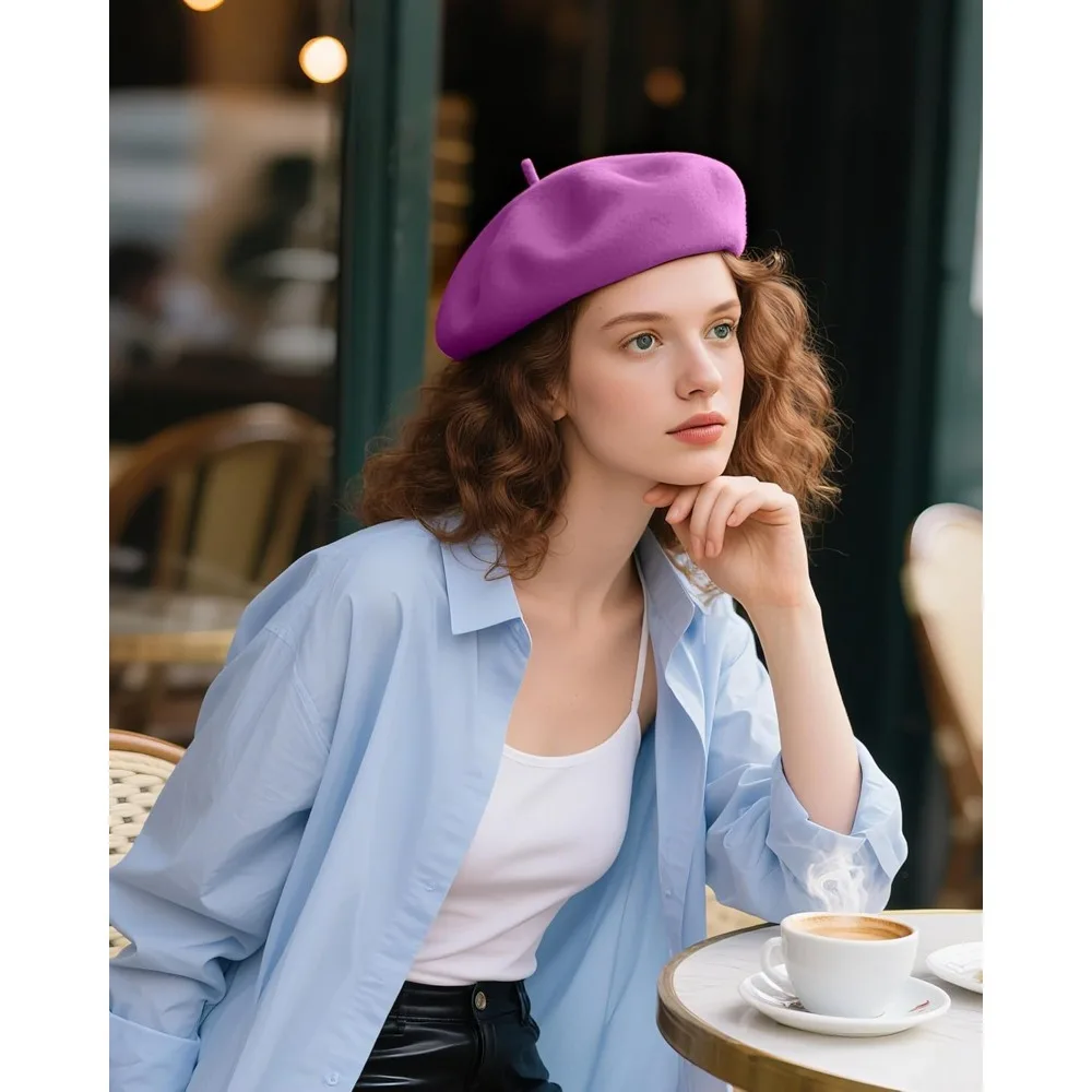 قبعات بيريه للنساء للعطلات من الصوف على الطراز الفرنسي - قبعة كنيسة سوداء/حمراء - ملابس بدون إغلاق وقبعات رجالية #4