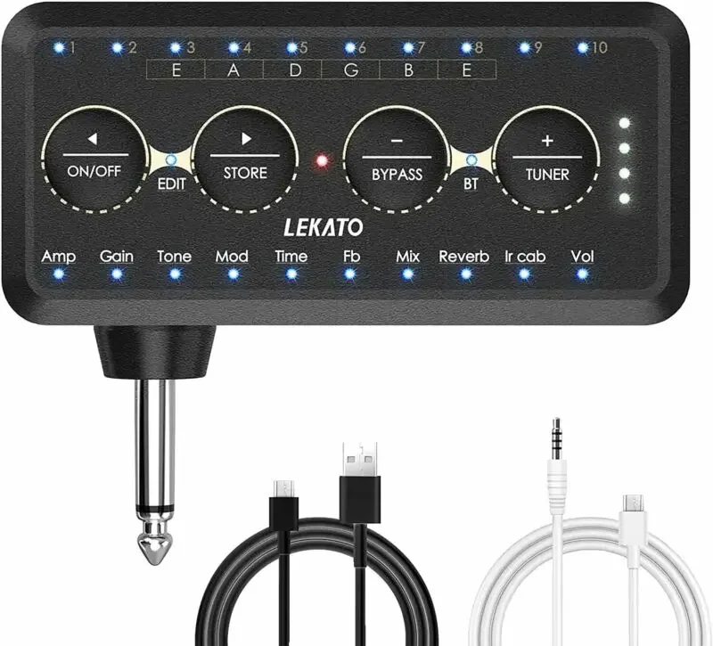 Lekato Mini amplificador de práctica de guitarra con conector para auriculares y distorsión - Altavoz recargable portátil para grabación, acústico/eléctrico