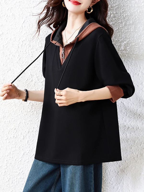 Faionable Color Blo de talla grande Sudadera con capucha para mujer ajuste holgado adelgazante versátil antienvejecimiento primavera otoño Sle versión coreana