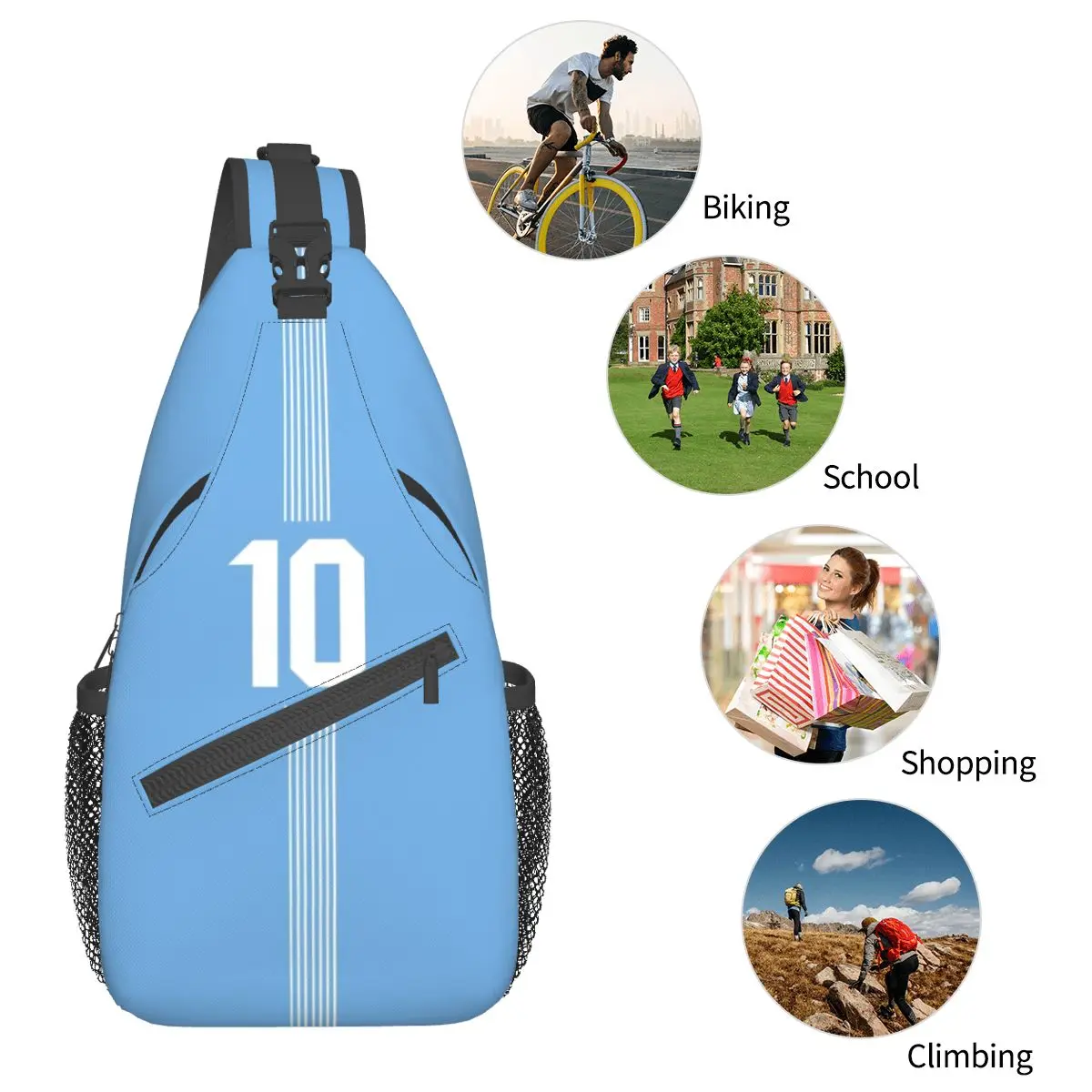 Argentina Number 10 Football Soccer Small Sling Bags Chest Crossbody Shoulder Backpack Travel Daypacks Messi Fashion School Bags