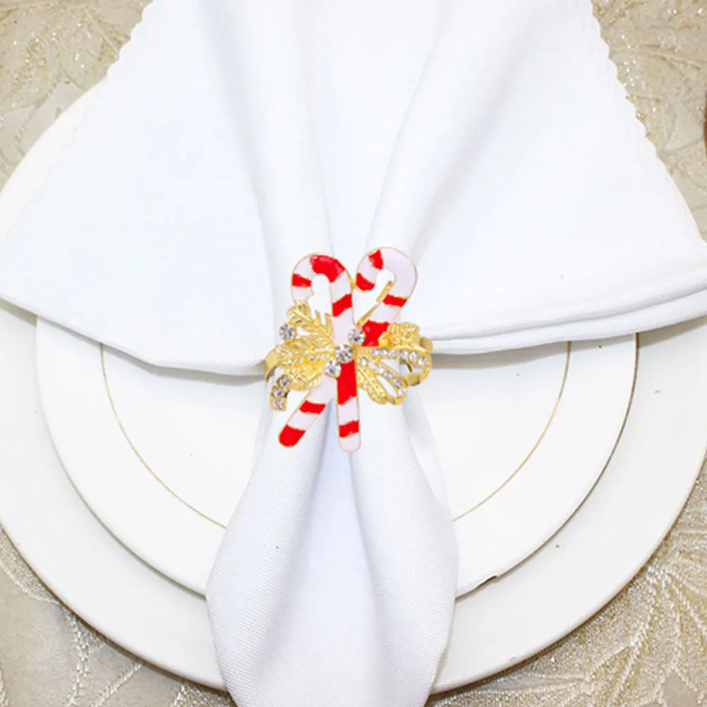 4 قطعة حلقات منديل عطلة طاولة طعام الديكور قصب الحلوى على شكل الذهب دلاء معدنية الزفاف عيد الميلاد المنديل دائرة ورقة #3