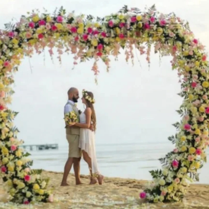 

wedding background wall decoration peach heart stage background decoration heart shaped flower door arch