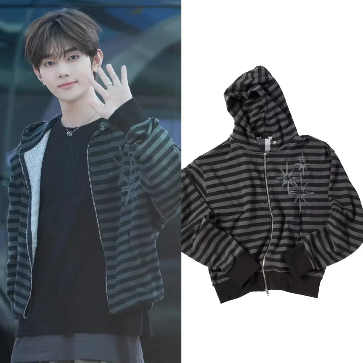 

Толстовка на молнии с капюшоном и принтом Riku Star, в полоску, модная, женская, премиум-качества, удобная посадка, осенняя коллекция