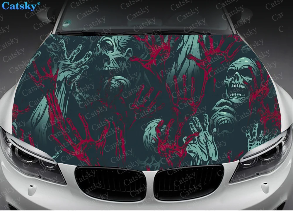 Zombie Hands Rising Car Hood Decal Stickers Wrap Vinyl Film Engine Cover Decals Sticker Car Hood Protective Film