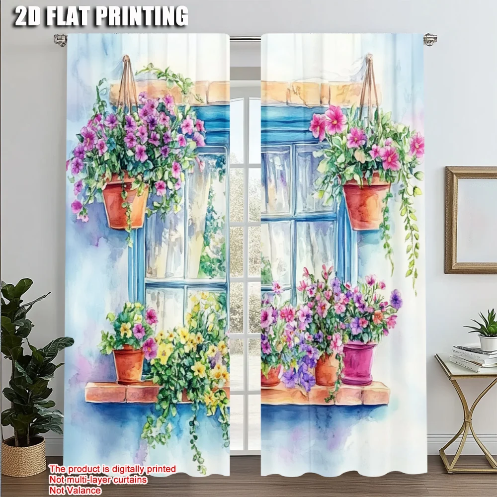2pcs, Popular Curtain Panels 2D print Floral Window1 Polyester Easy Install (without rod) Stuff Clearance for Living Room &