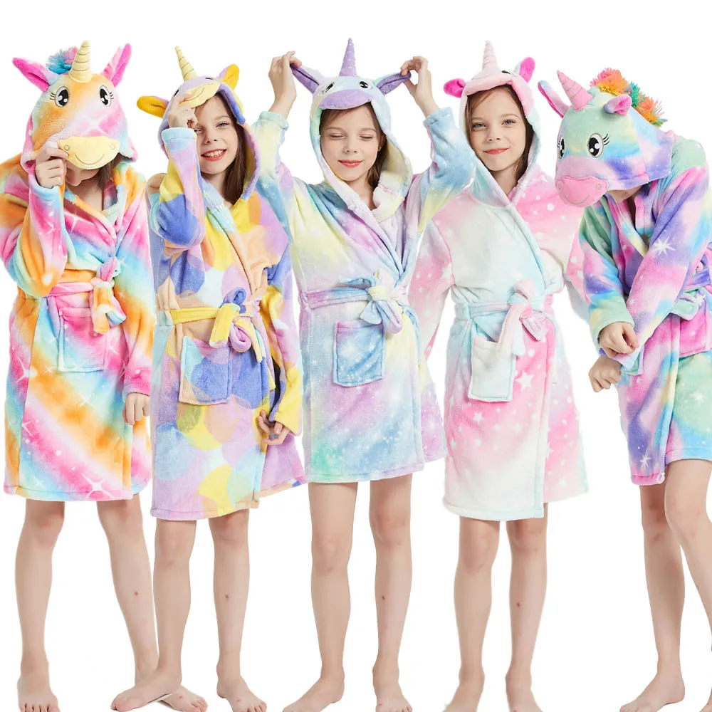Albornoz infantil para niñas, pijamas de unicornio Kigurum, albornoces de lana para niños, camisón, ropa de dormir para bebés, bata de baño con capucha