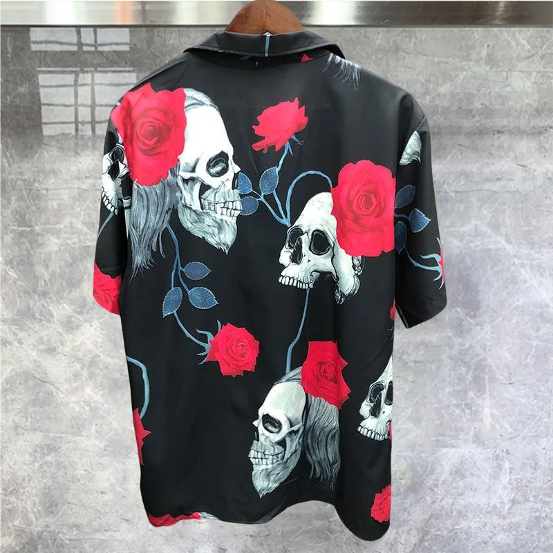 Summer Camisa Fashion Masculina Shirt 2023 Skull Floral Pattern Shirt Short Sleeve Casual Men Shirt Streetwear Moda Hombre