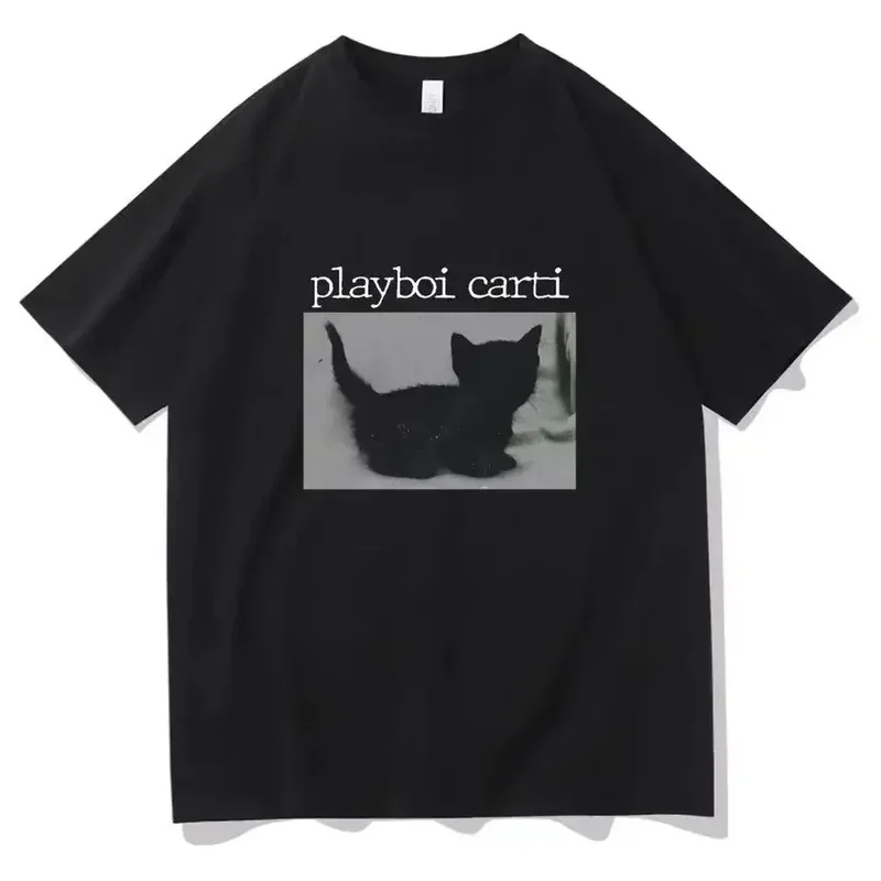 Carti oversized hip-hop T shirts cute cat Harajuku print tee regular mens tops quality rapper tshirt