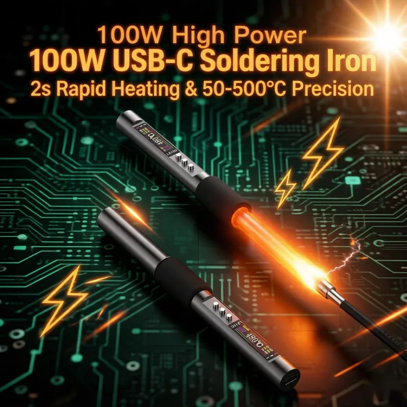 100W Soldering Iron 2s Instant Heat, Precise 50-500°C Control BGA High Power Fast USB-C Interface for Electronics Repair Tools
