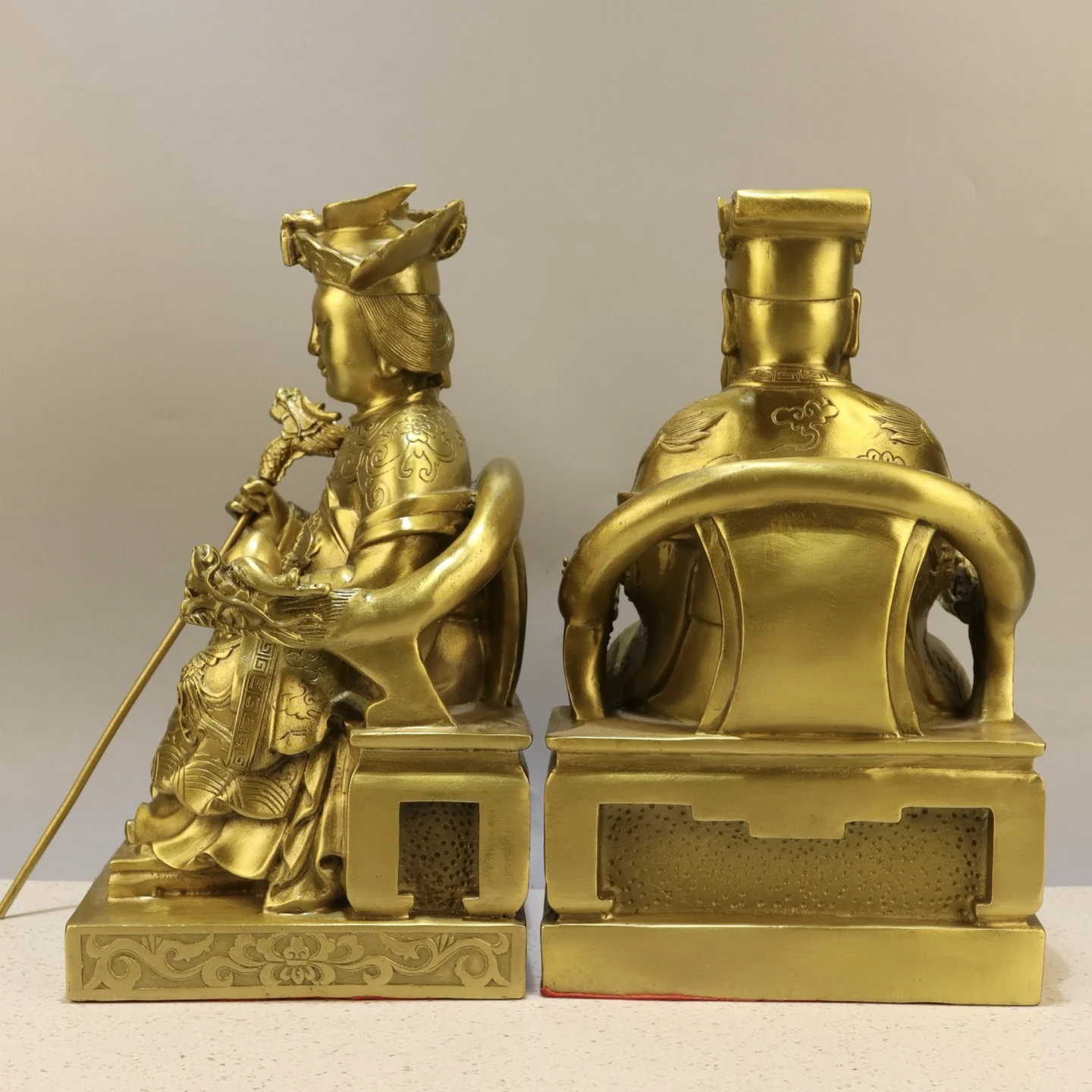 Brass Dragon Phoenix Pattern The Jade Emperor Queen Mother of the West Immortals sitting on Buddha Dragon Throne Sitting statue