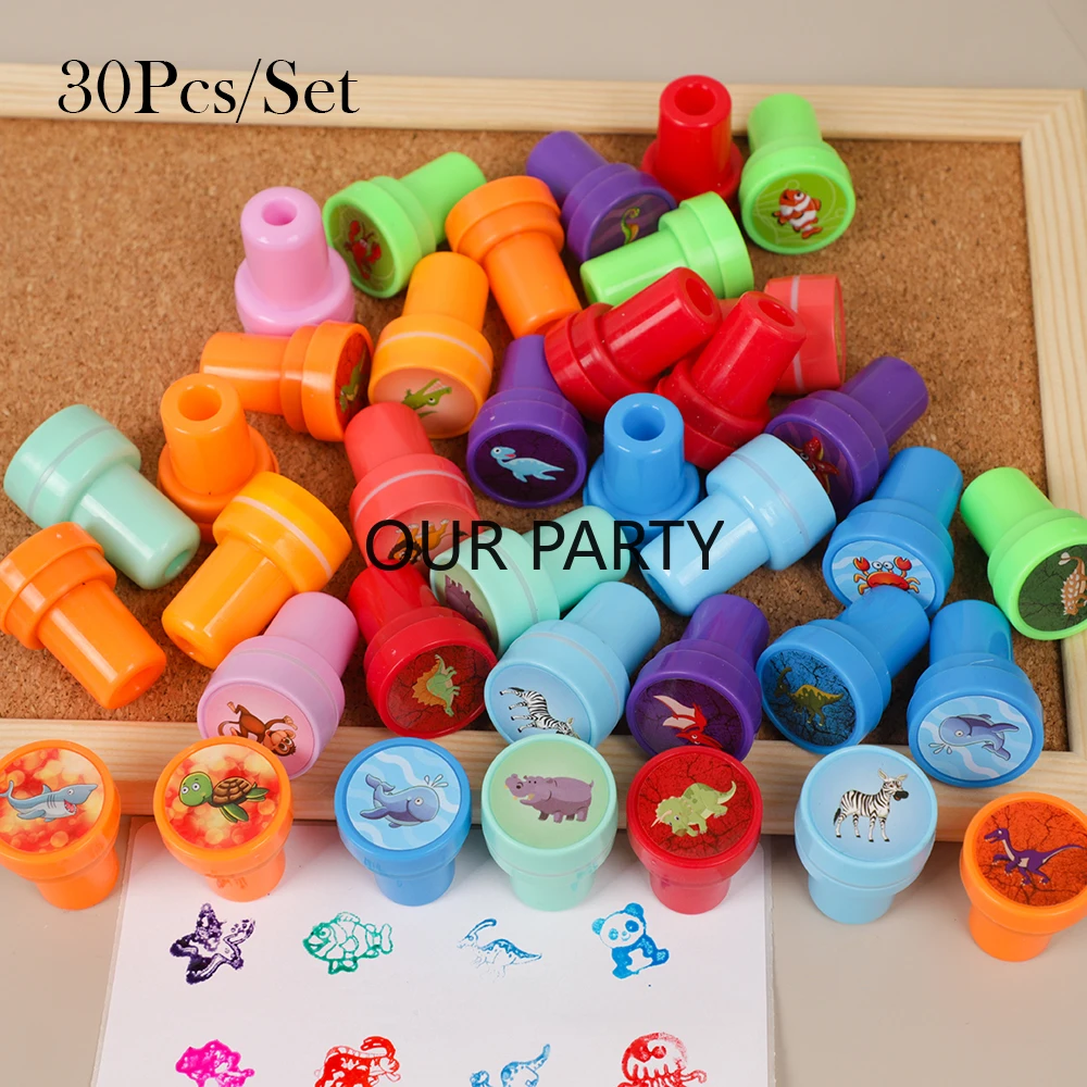 30Pc Cartoon Mix Animal Dinosaur Self-ink Stamps Zabawka dla dzieci Urodziny Party Ulubione Boże Narodzenie Impreza Pinata Wypełniacze Nagrody