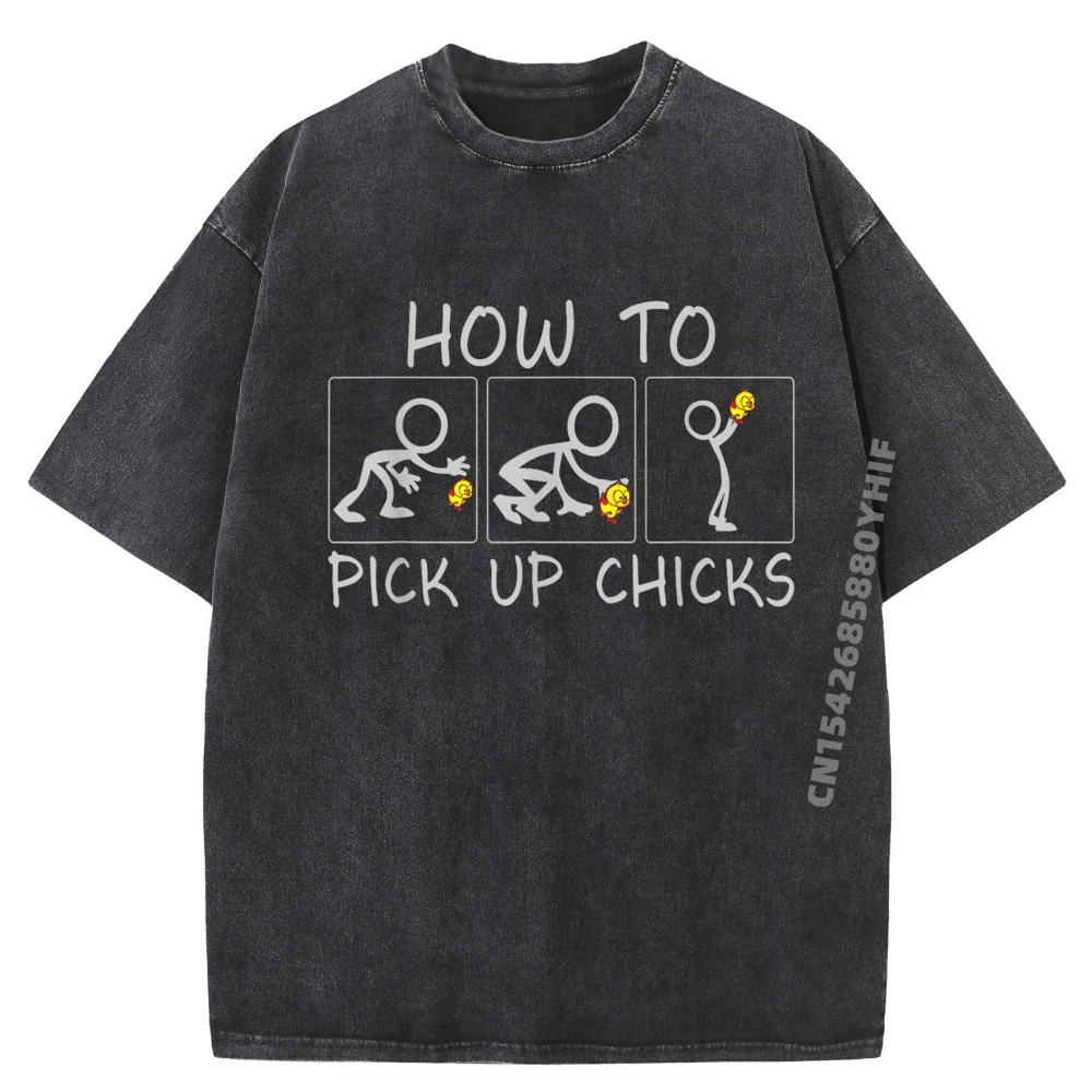 

Funny Sarcastic T Shirts For Men Kids How To Pick Up Chicks Black Shirt Graphic Tees Adult Men's Washed Clothing Gift Idea