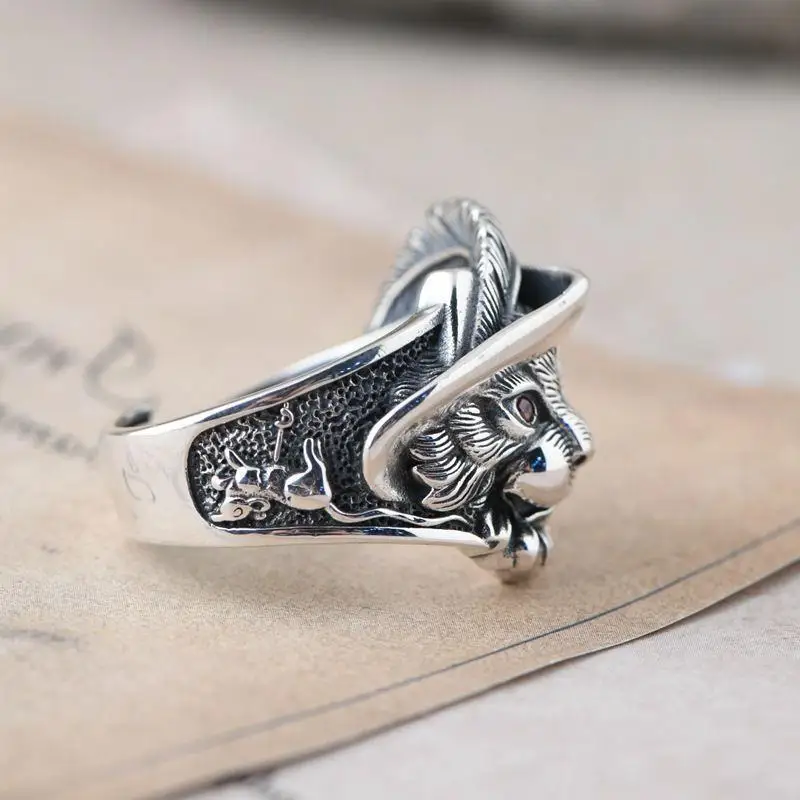 Vintage Feather Mr. Cat Rings for Women Men Trendy Silver Color Open Ring Ball Banquet Jewelry Gift Resizable