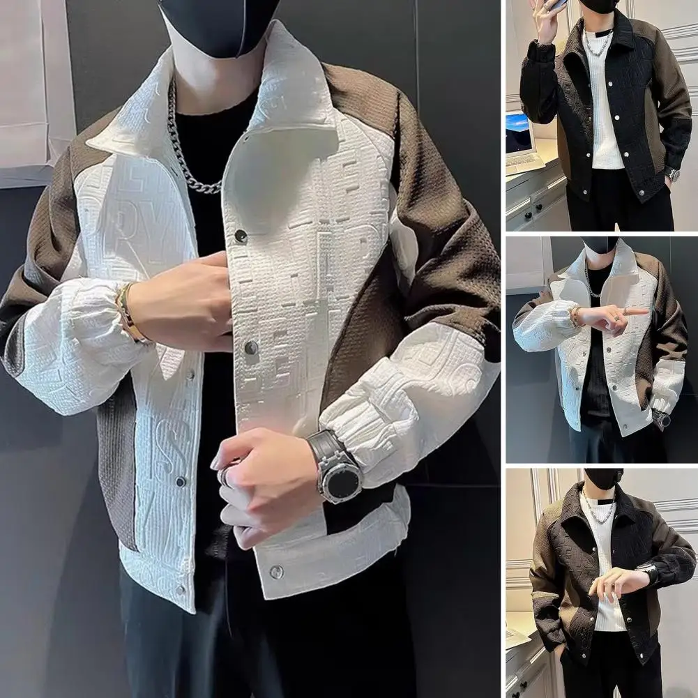 Hip Hop Style Coat Men's Hip Hop Style Windproof Jacket with Color-blocked Design 3d Letter Patterns Street Fashion Coat for Men