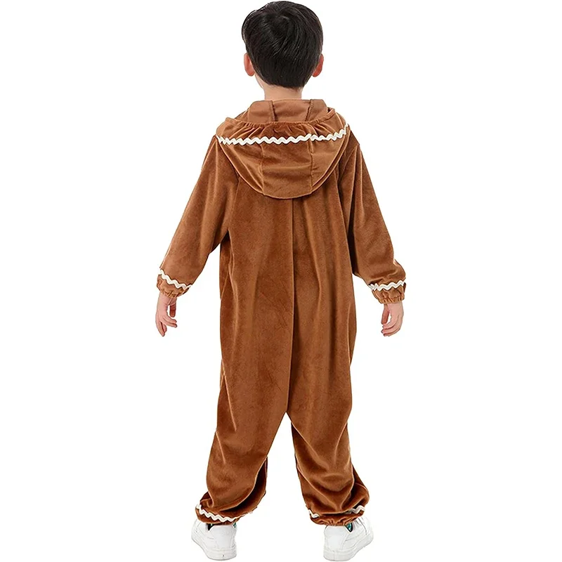 Unisex Boy Gingerbread Man Costume For Kids Girls 2024 New Arrival Christmas Jumpsuit Outfit