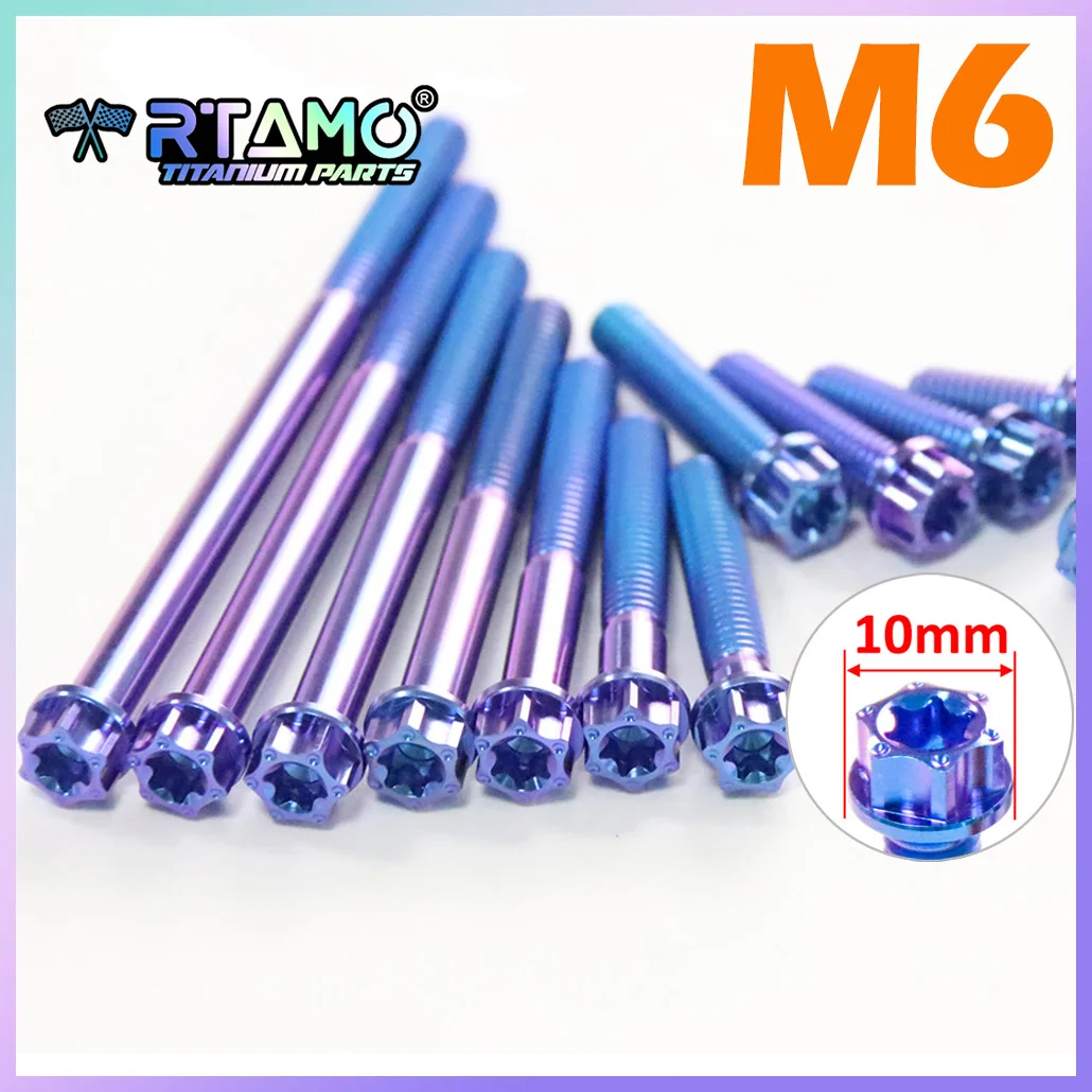RTAMO Titanium Bolt M6X10/15/20/25/30/35/40/45/50/55/60/65/70/75/80/90mm Torx Head for Motorcycle Bike Modified Screw (1pc)