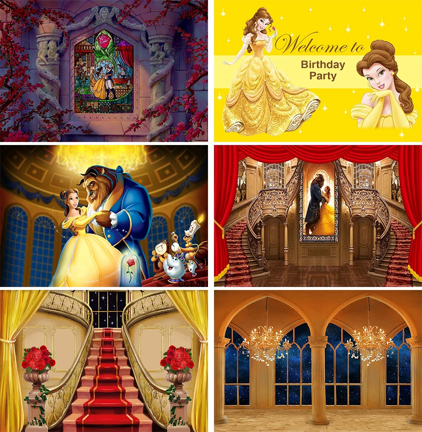 

Beauty and The Beast Backdrop Princess Girls Birthday Party Photo Background Baby Shower Photocall Prop Decoration Banner