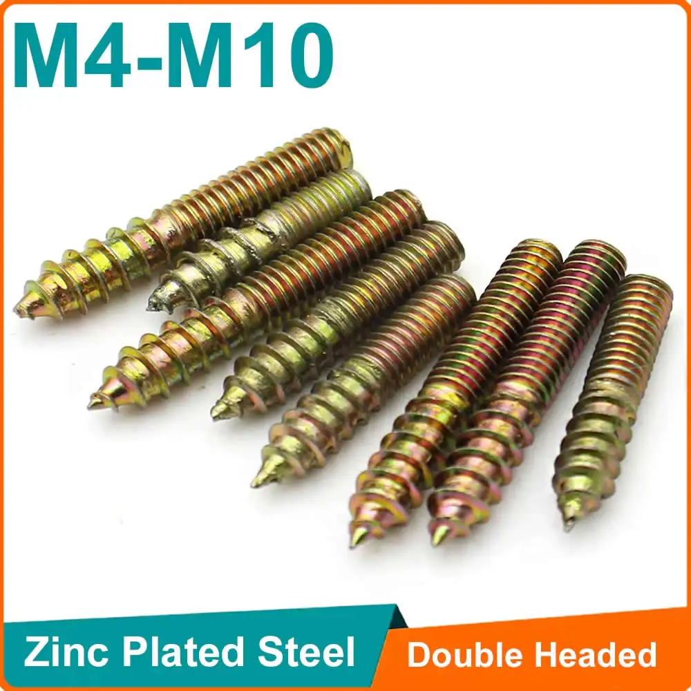 20-2PCS M4 M5 M6 M8 M10 Zinc-Plated Self-Tapping Screws Double-Ended Sharp Tip Furniture Connectors Extended Woodworking Screws