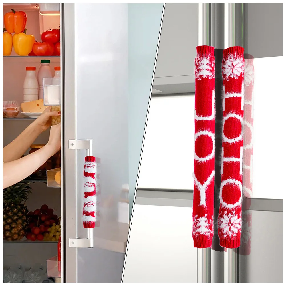 

8Pcs Christmas Fridge Handle Covers Knitted Red Refrigerator Handle Protectors Multi-Purpose Protective Kitchen Appliances