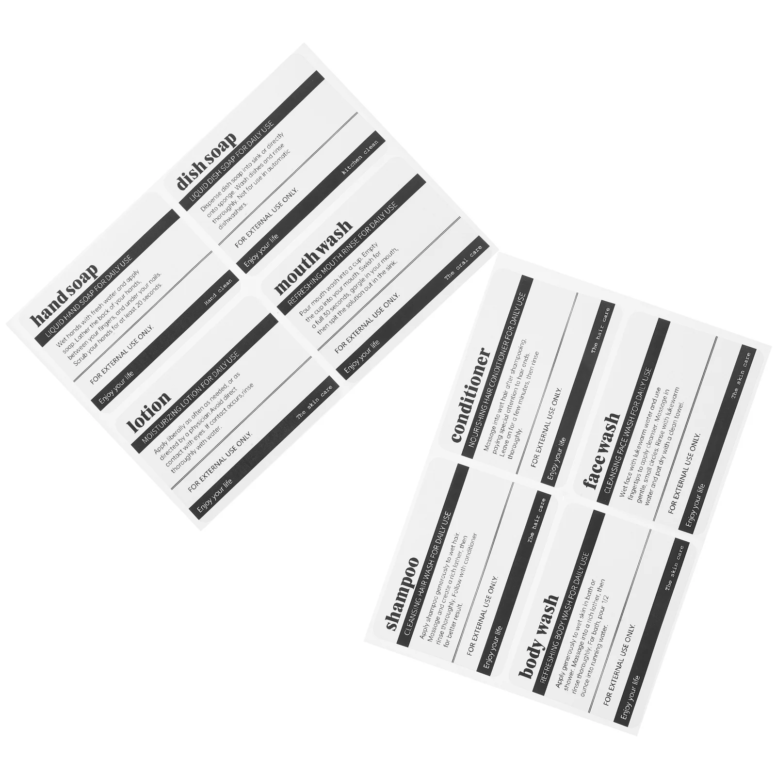 8 Sheets Bathroom Skincare Labels Adhesive Stickers for Toiletries Bottles Self Adhesive Clear Bottle Stickers