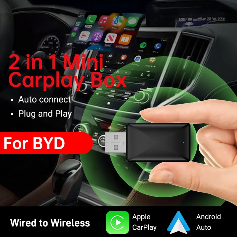 For BYD 2024 New Mini 2in1 CarPlay&Android Auto Wireless Adapter Smart box Bluetooth WiFi Fast Connect Plug&Play Carplay Box