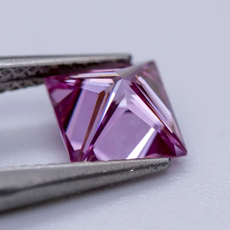 Moissanite Stone Princess Cut Sakura Pink Color Lab Grown Diamond for Charms DIY Jewelry Making Materials with GRA Certificate