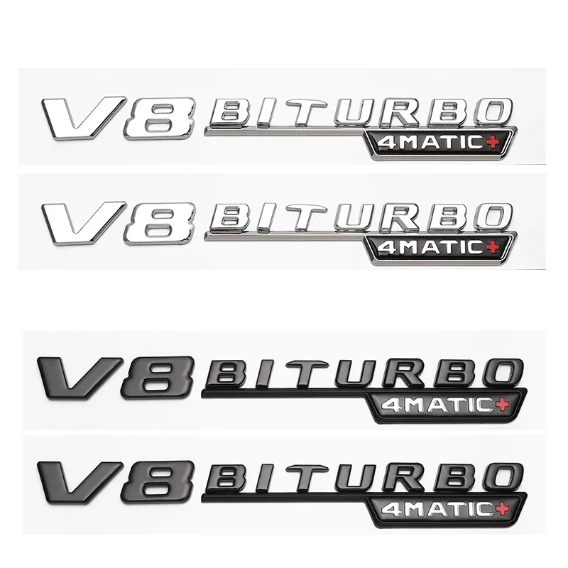 Suitable for Mercedes Benz Tailsticker V12BITURBO Fender Badge V8 BITURBO Twin-Turbocharged ABS Letter 4MATIC+TURBO Label black