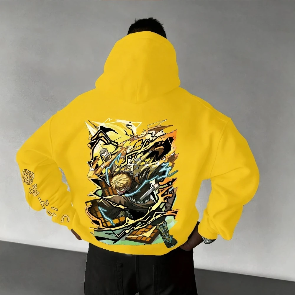 Demon Slayer Hoodie 2025, Herbst/Winter, neuer Agatsuma Zenitsu-Animationsdruck, lockeres, lässiges japanisches Harajuku-Tagespullover-Oberteil